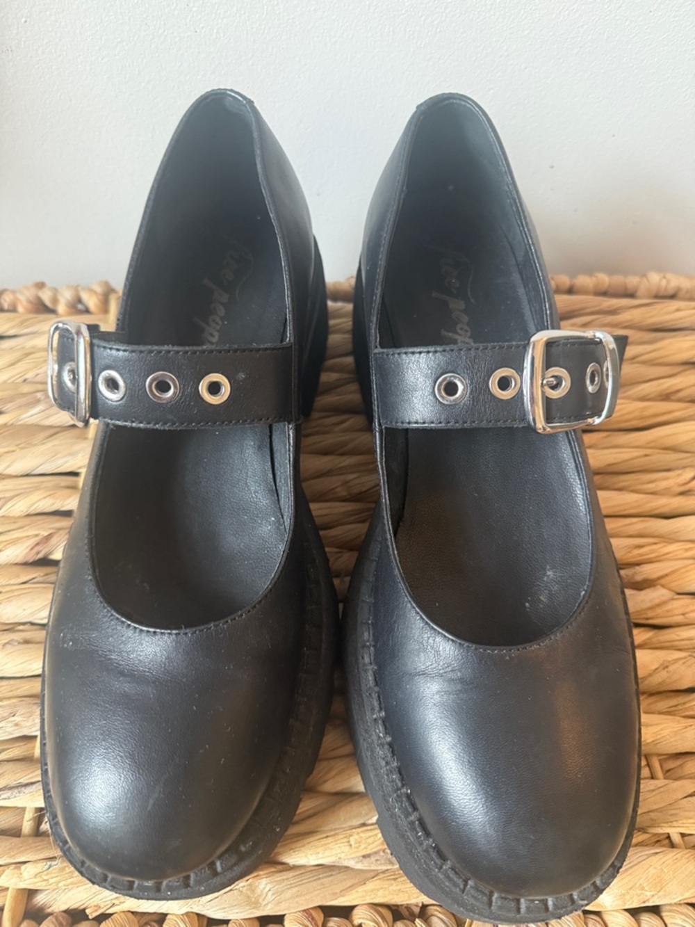 Free People Black Mary Jane Platform Clogs with Buckle Strap